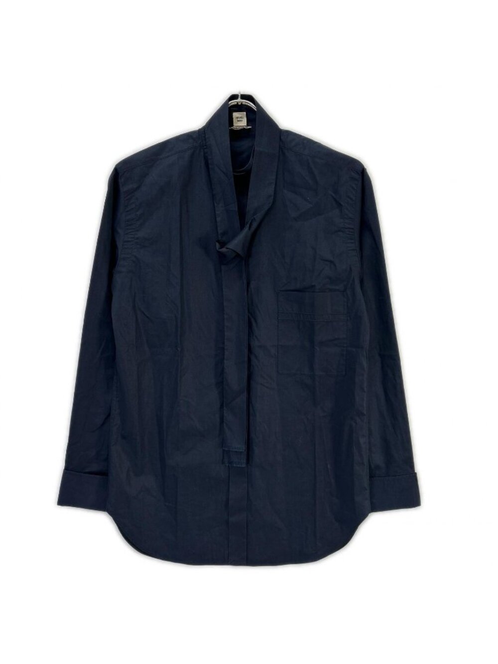 Hermes Navy Cotton Button Bow Tie Shirt 38